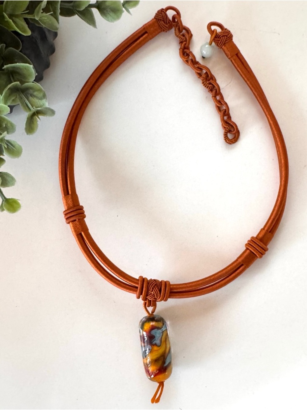 Handmade statement Chinese knot cord necklace w/ lantern glass bead